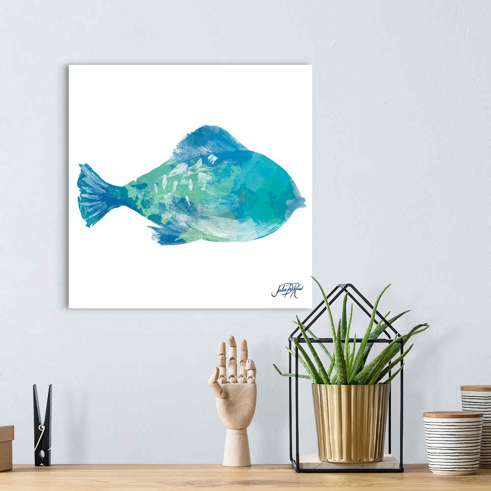 A bohemian room featuring Watercolor Fish in Teal II