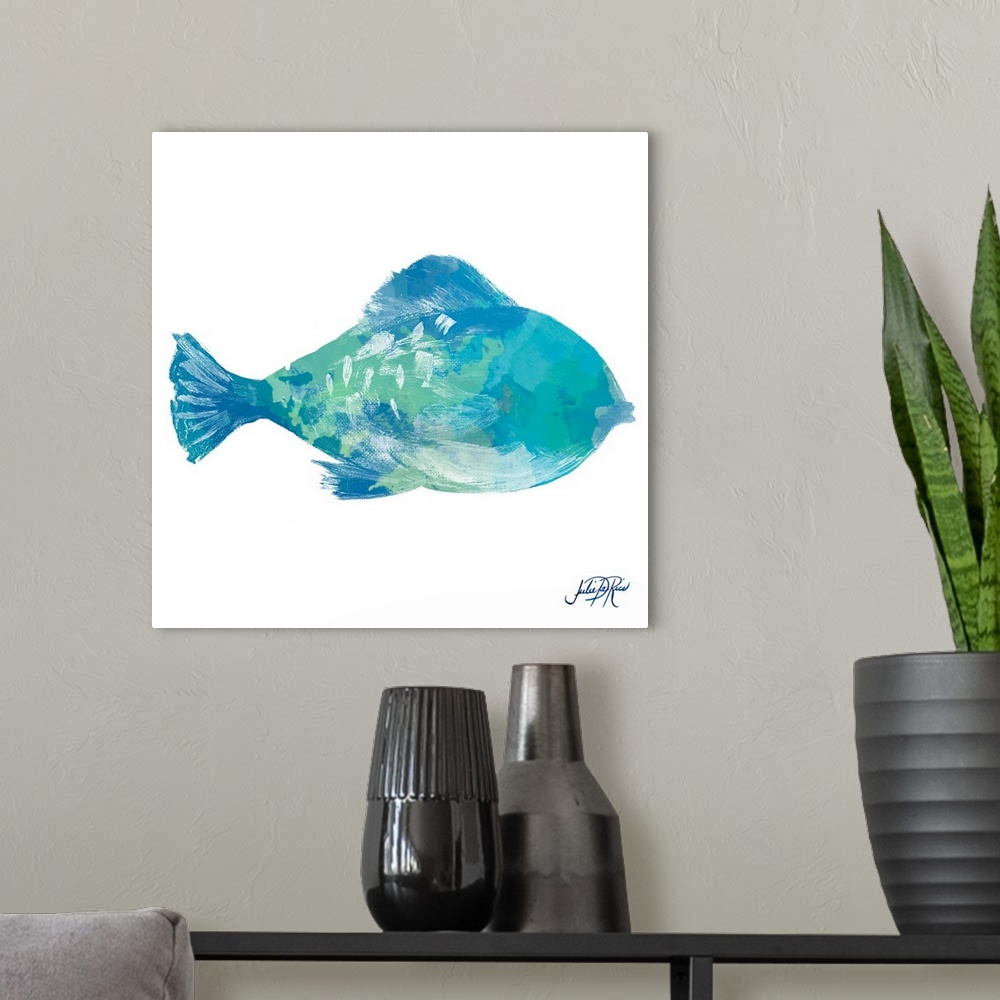 A modern room featuring Watercolor Fish in Teal II