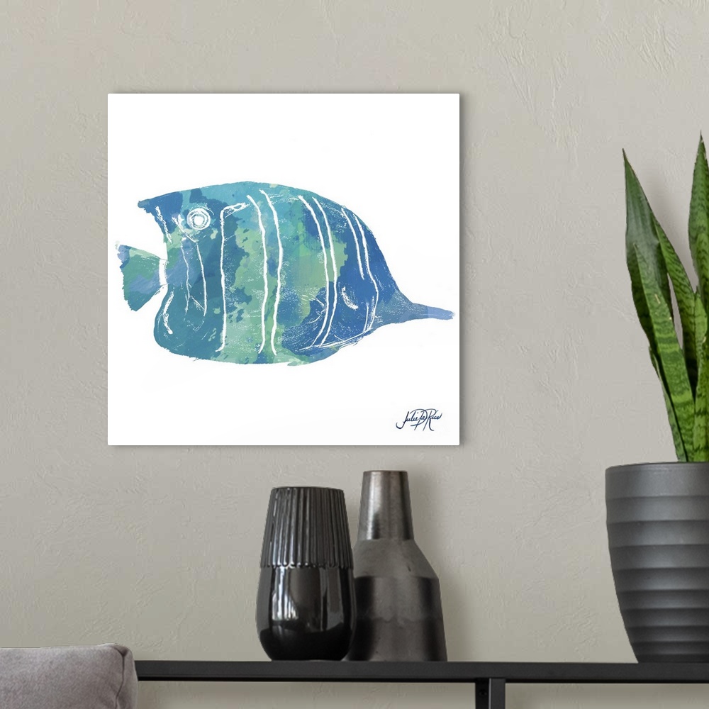 A modern room featuring Watercolor Fish in Teal III