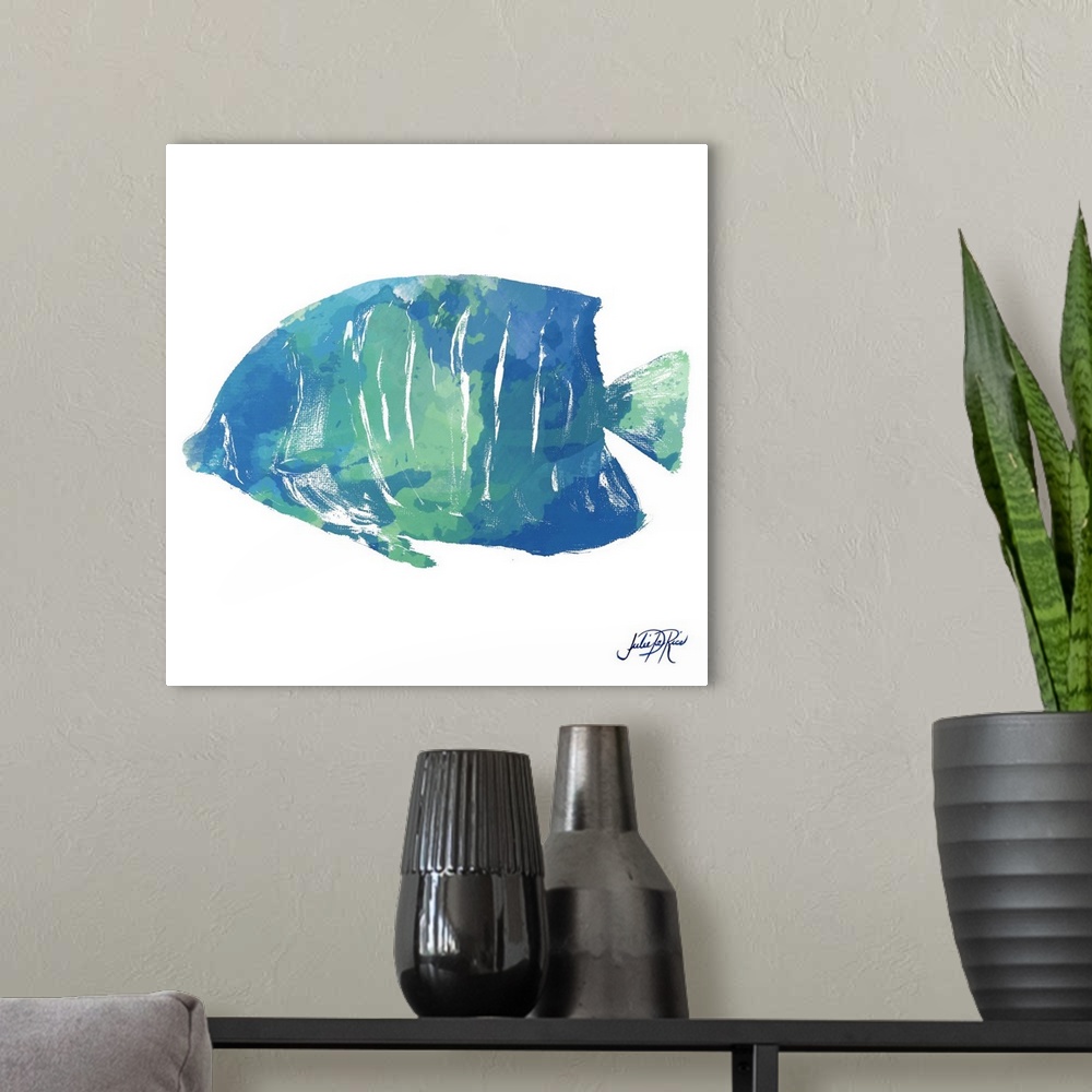 A modern room featuring Watercolor Fish in Teal IV