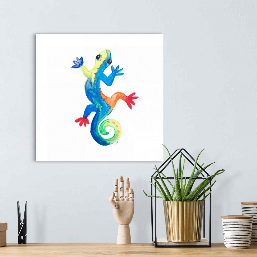A bohemian room featuring Watercolor Gecko Square I