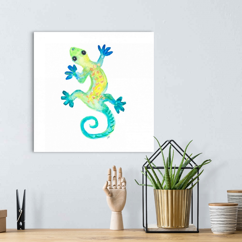 A bohemian room featuring Watercolor Gecko Square II