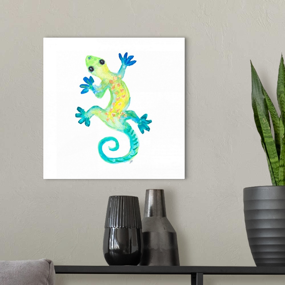 A modern room featuring Watercolor Gecko Square II
