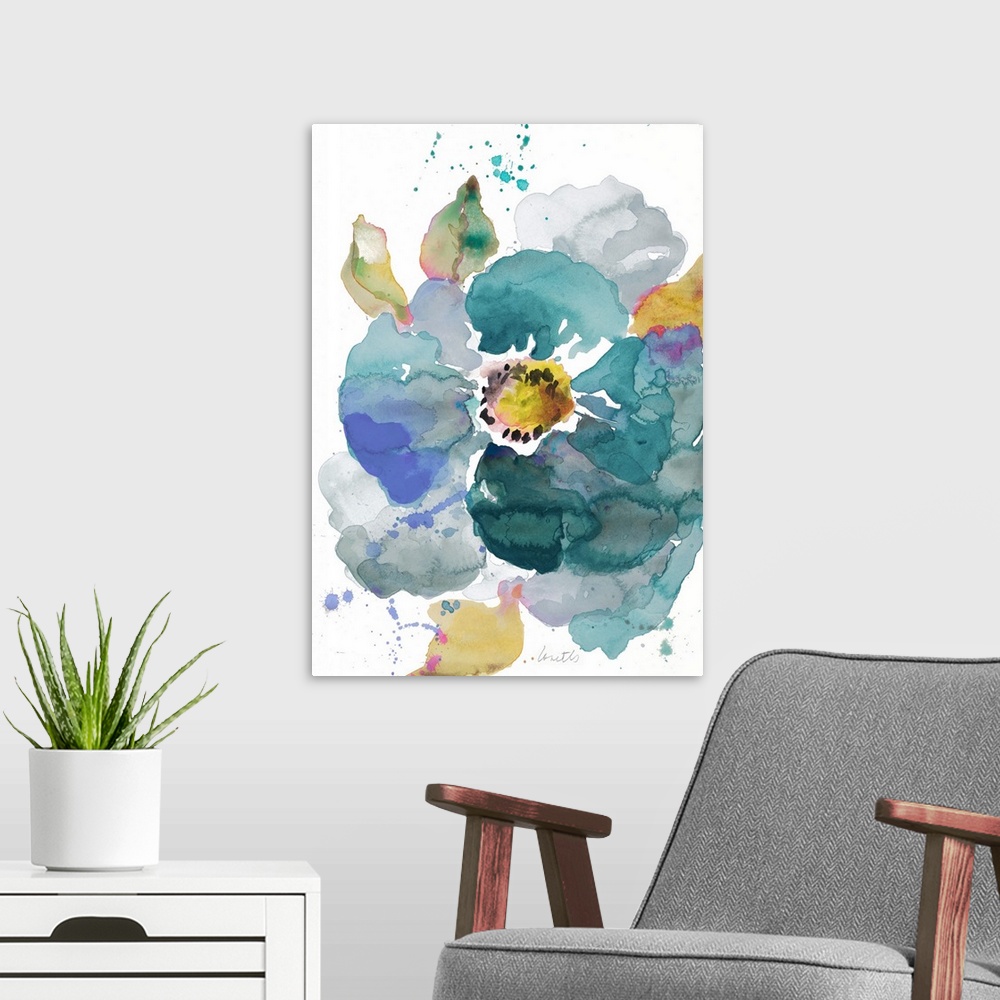 A modern room featuring Watercolor Modern Blue Poppy