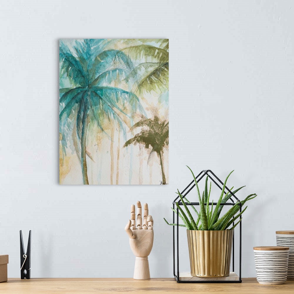 A bohemian room featuring Watercolor Palms in Blue I