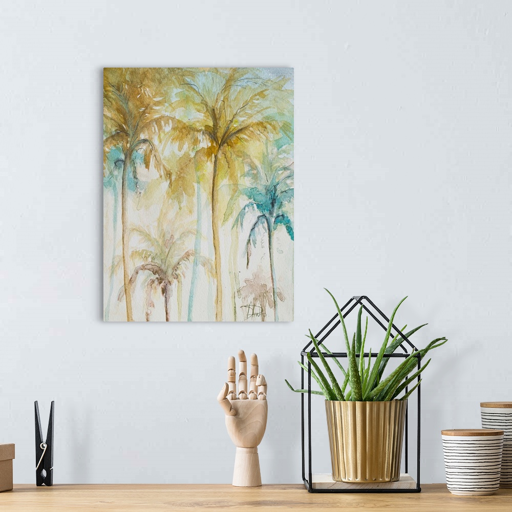 A bohemian room featuring Watercolor Palms in Blue II
