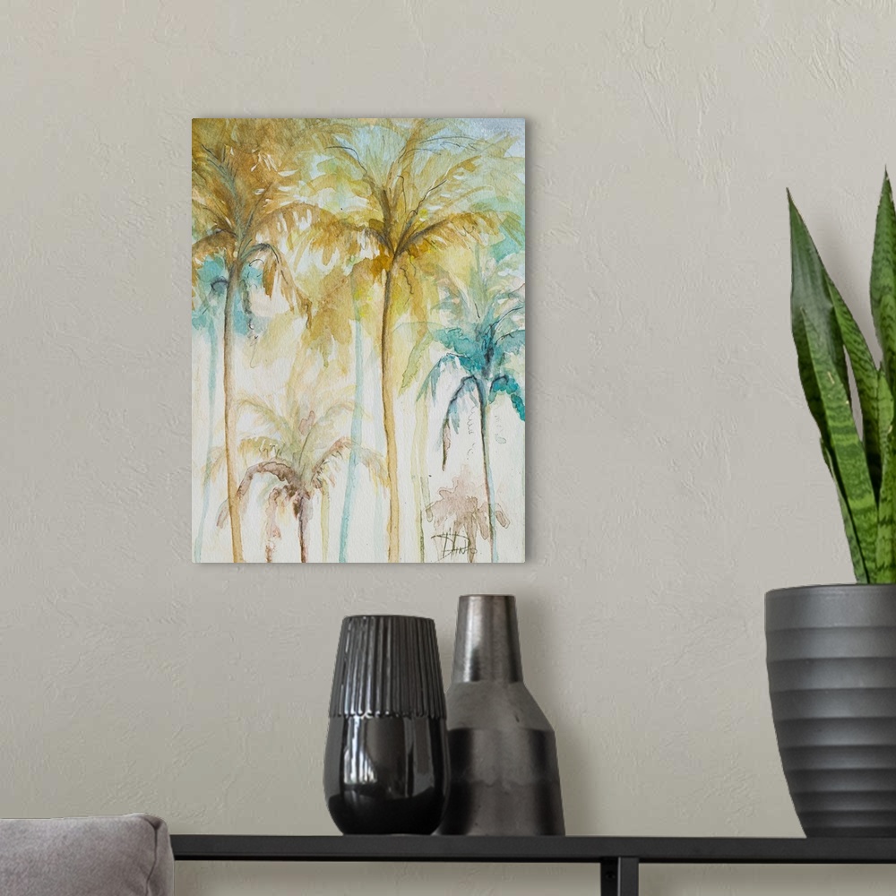 A modern room featuring Watercolor Palms in Blue II