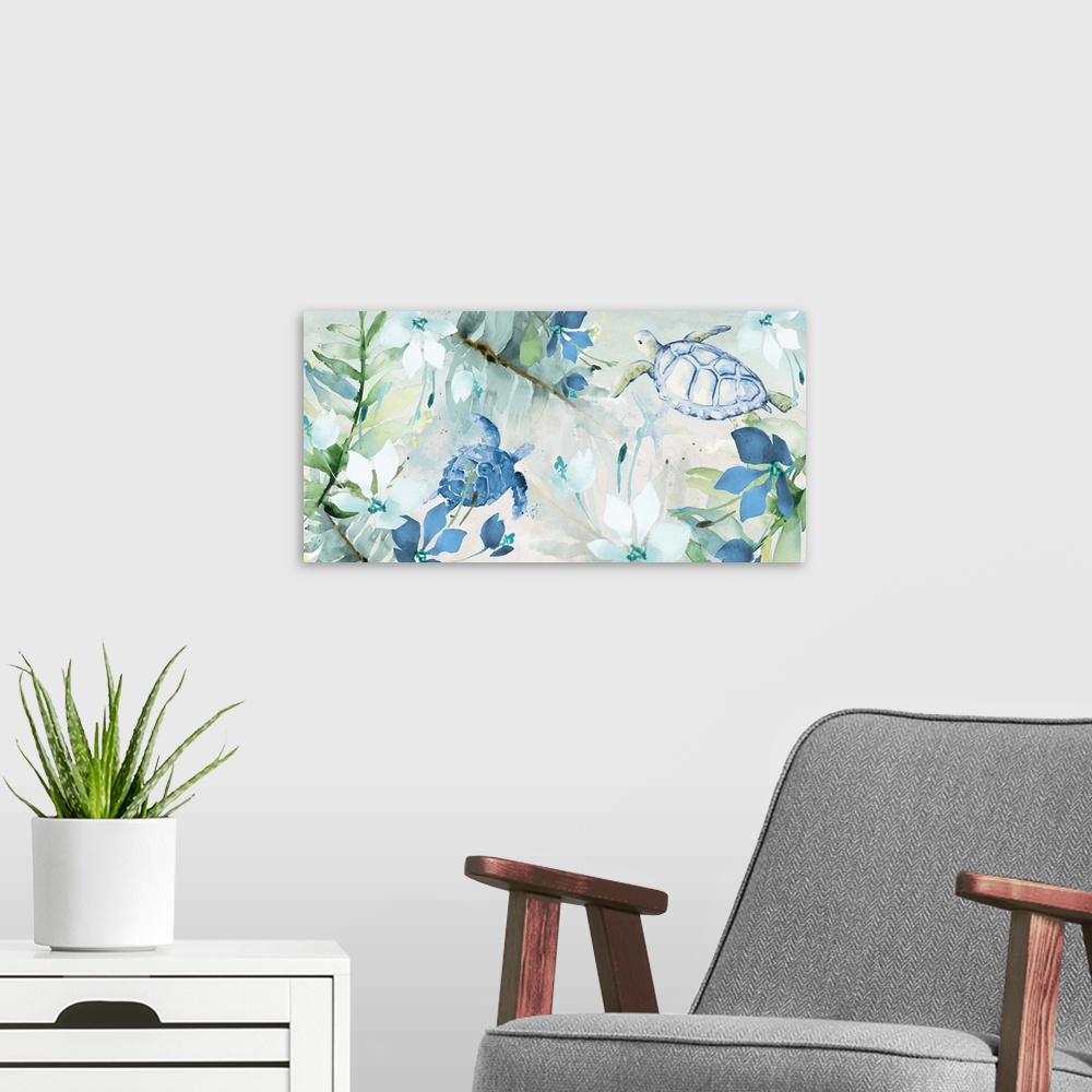 A modern room featuring Watercolor Sea Turtles