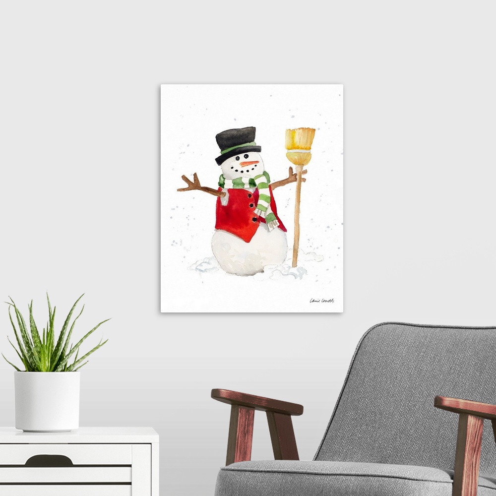 A modern room featuring Watercolor Snowman I