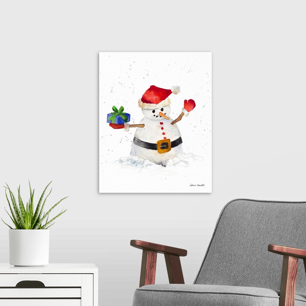 A modern room featuring Watercolor Snowman II