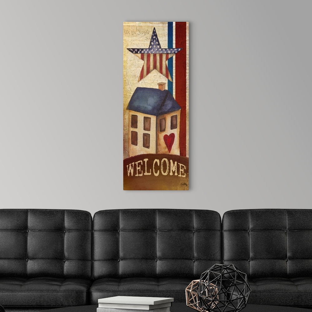 A modern room featuring Welcome Home America I