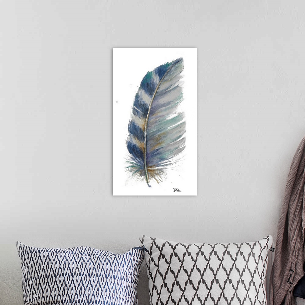 A bohemian room featuring White Watercolor Feather I
