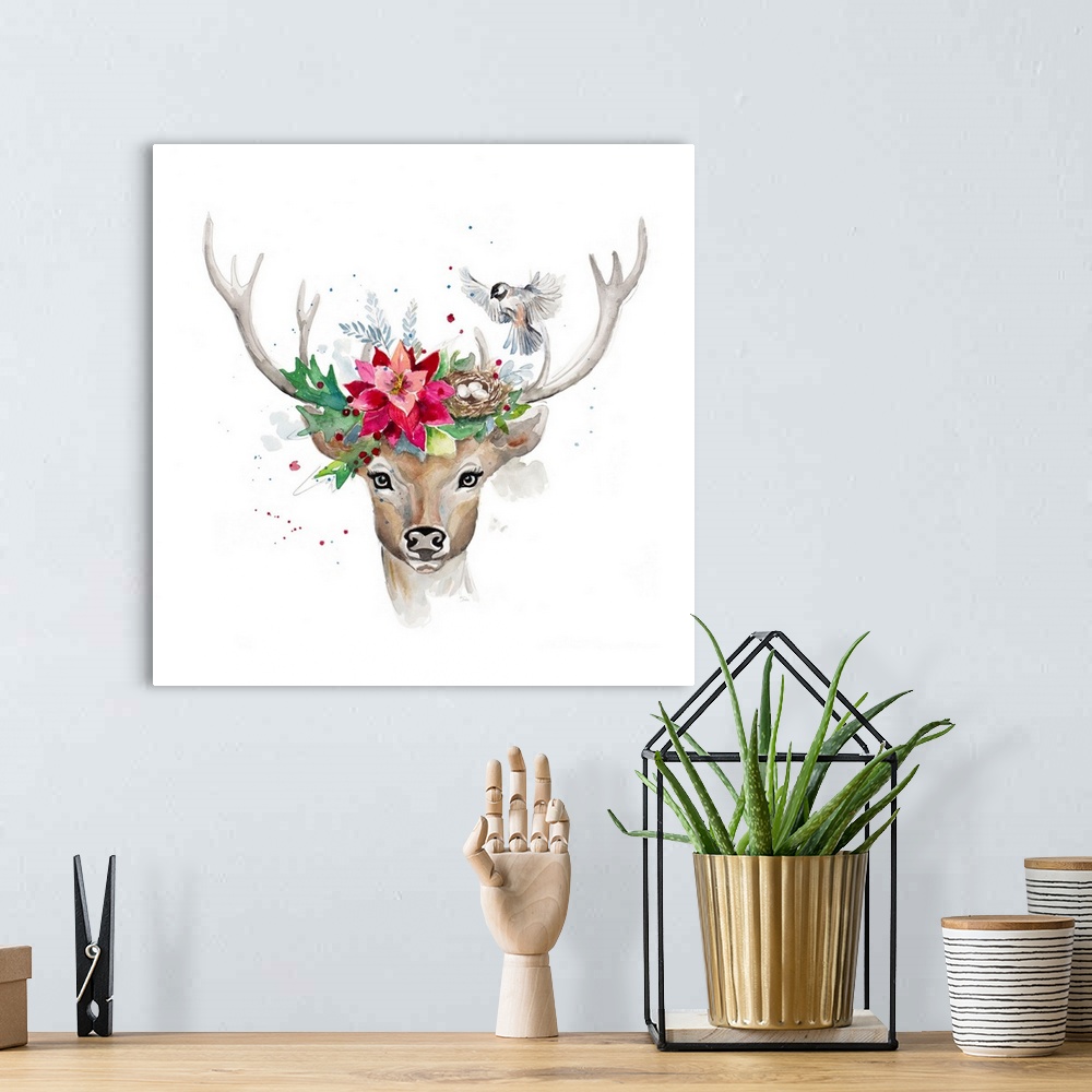 A bohemian room featuring Woodland Deer With Bird