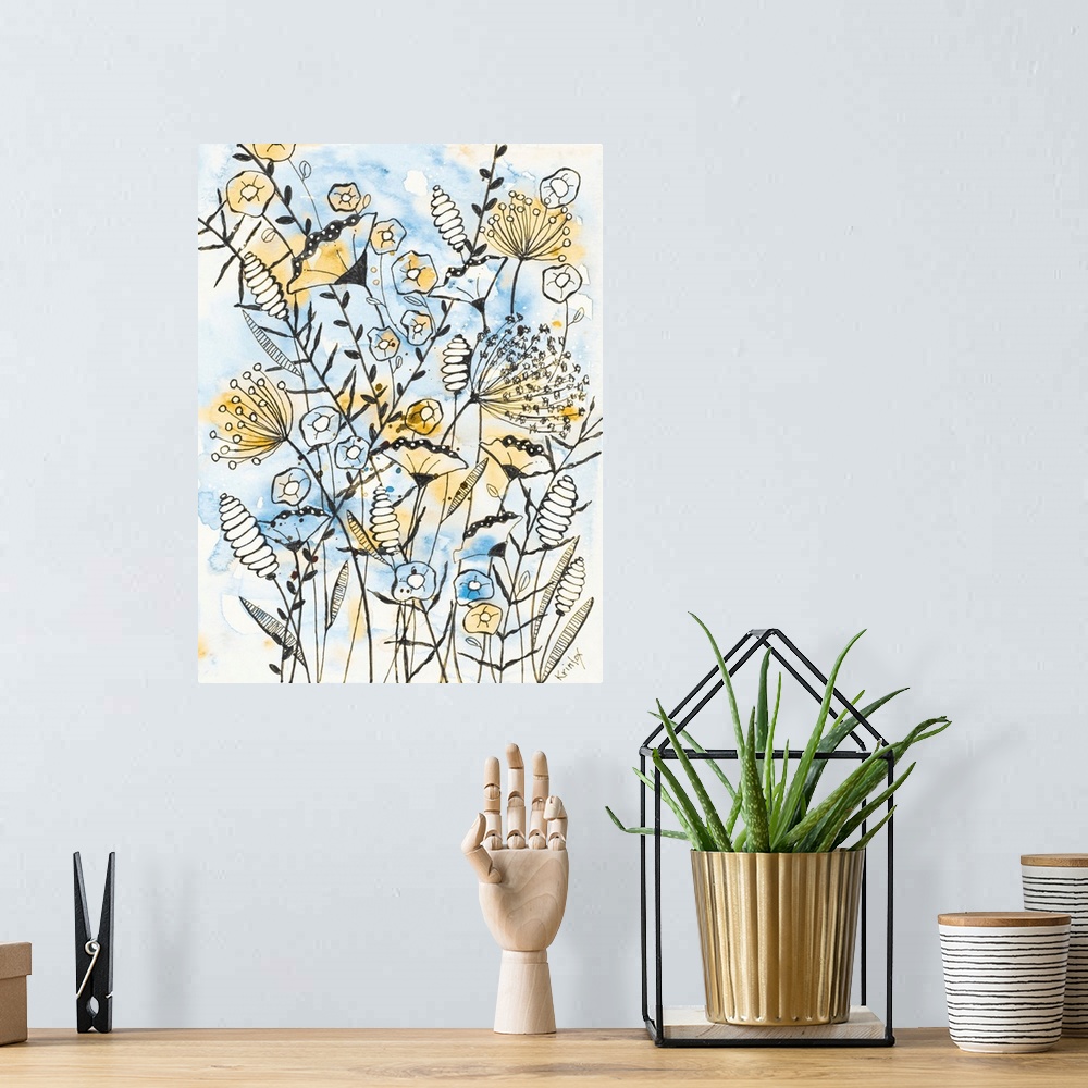 A bohemian room featuring Yellow and Blue Blooms II