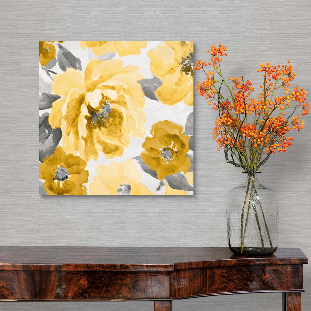 A traditional room featuring Yellow and Gray Floral Delicate II