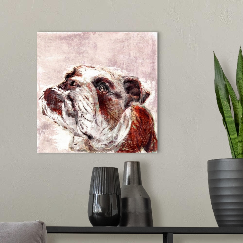 A modern room featuring Contemporary painting of an English Bulldog.