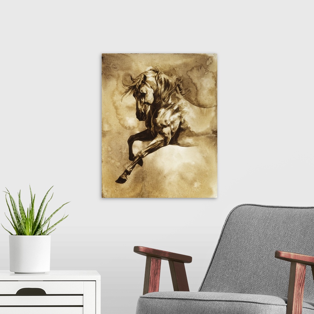 A modern room featuring Baroque Horse Series III:I