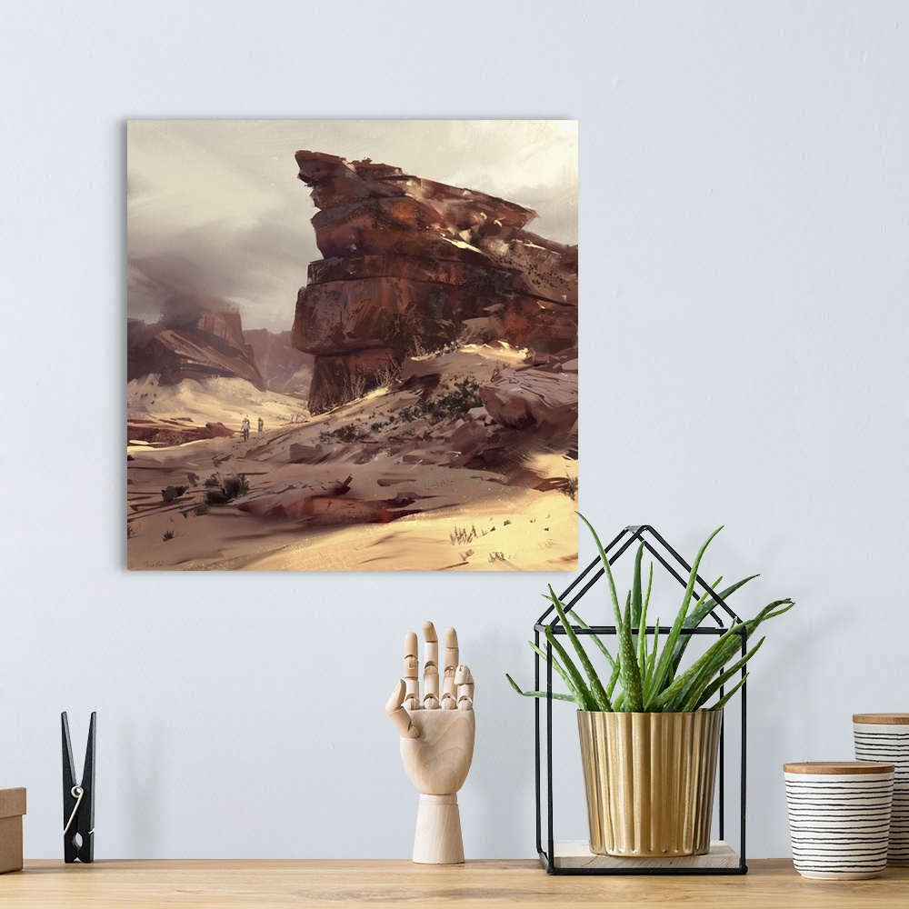A bohemian room featuring Painting of a desert evening.