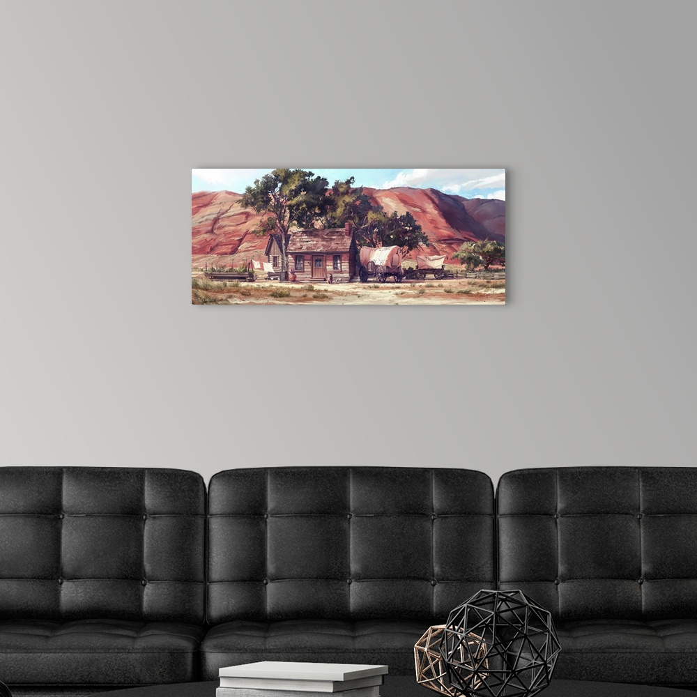 A modern room featuring Painting of farms in southwest desert.