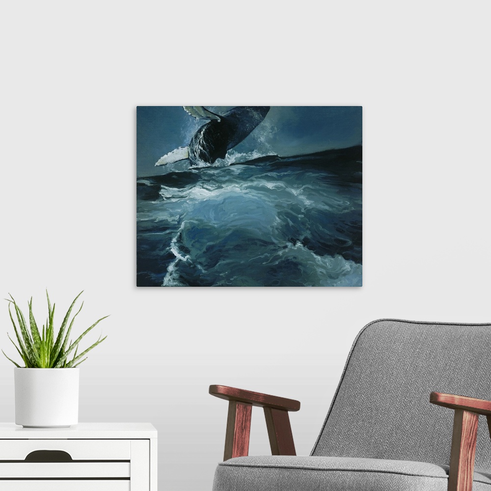 A modern room featuring Humpback Whale IV