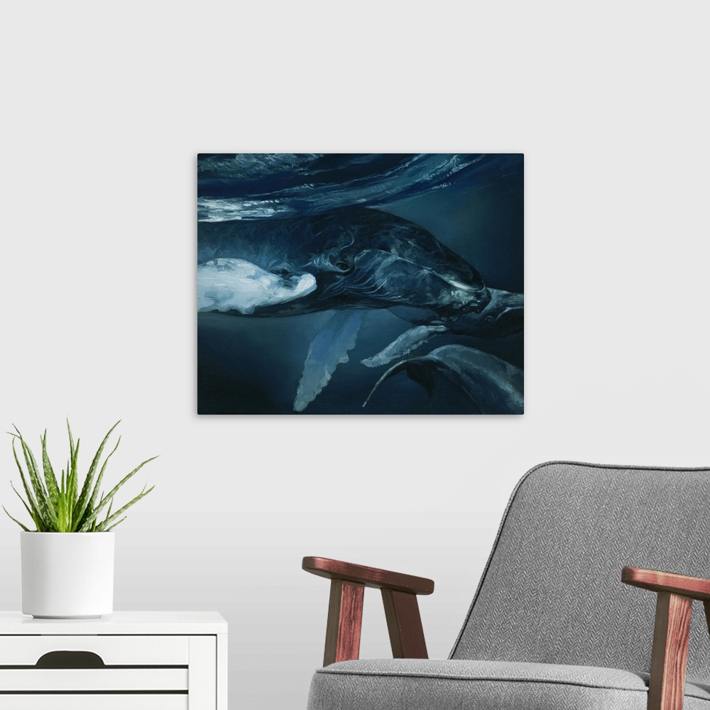 A modern room featuring Humpback Whale V