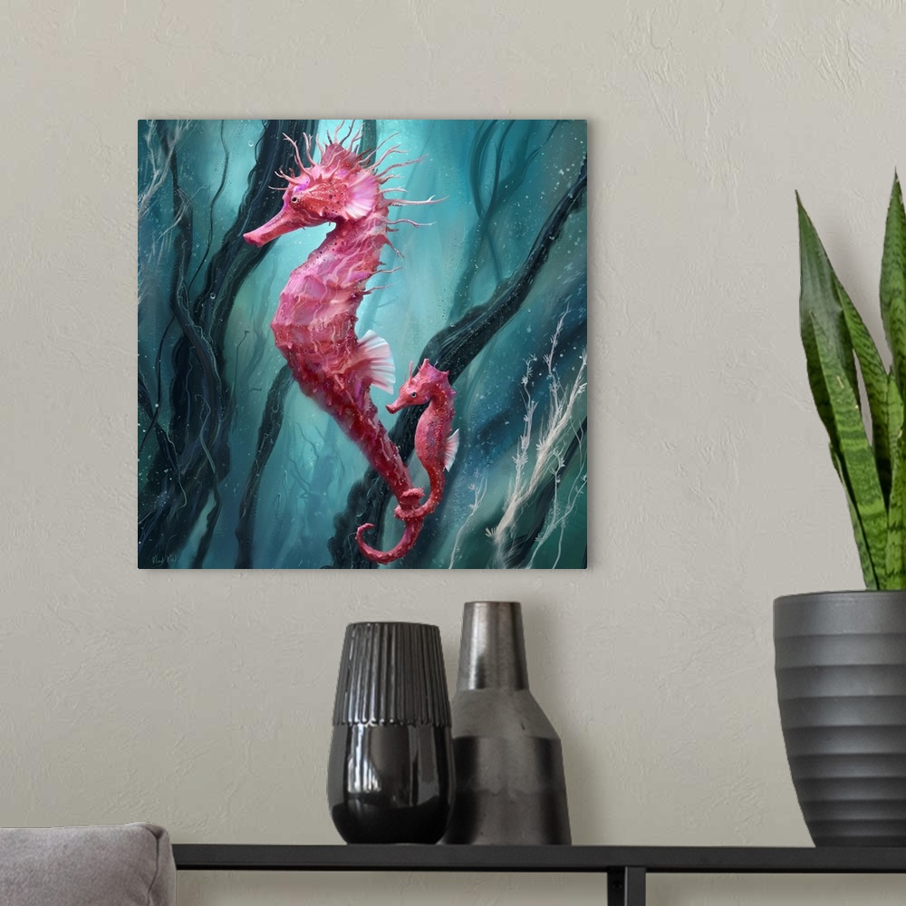 A modern room featuring Seahorse Thorny Red