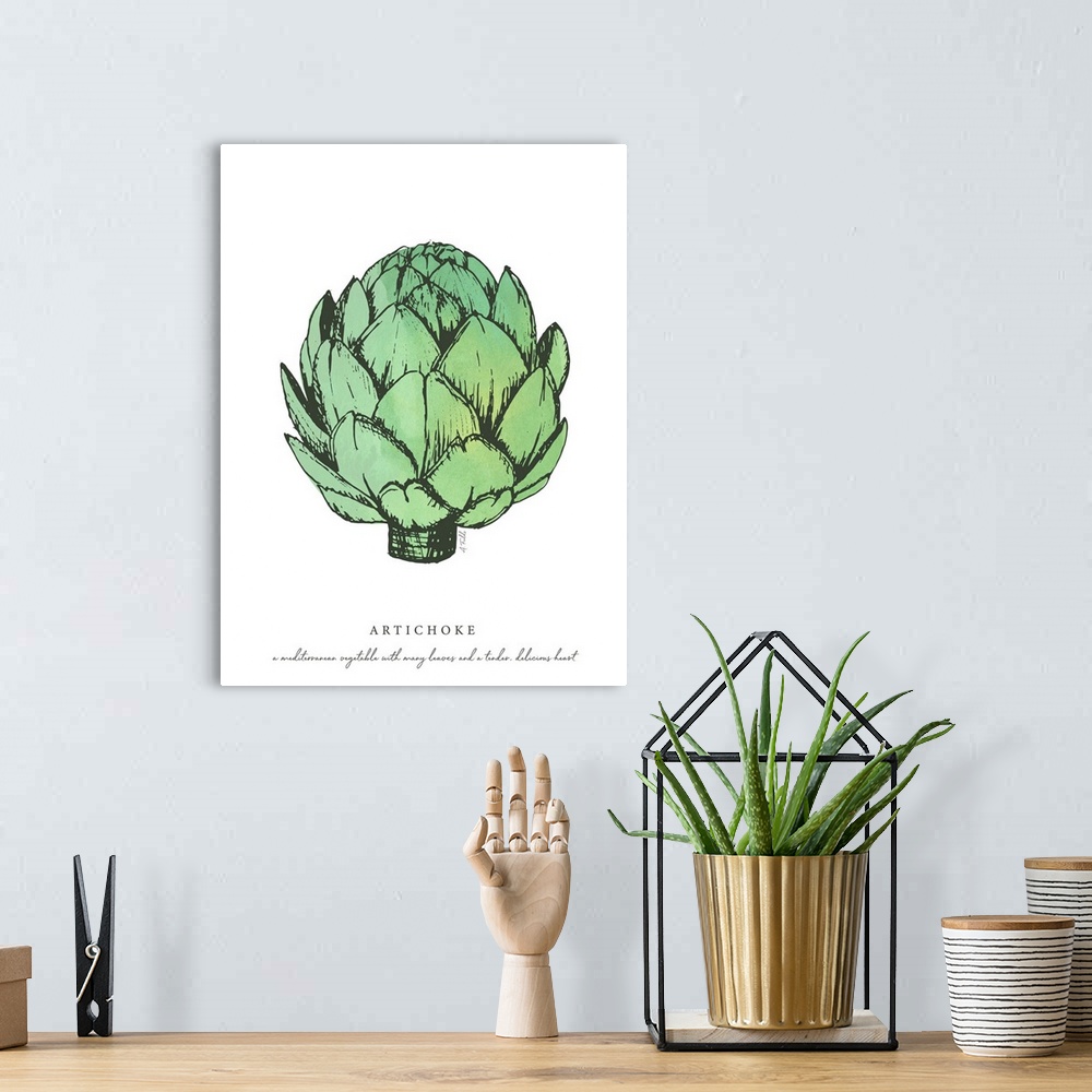 A bohemian room featuring Watercolor and Ink painting of artichokes.