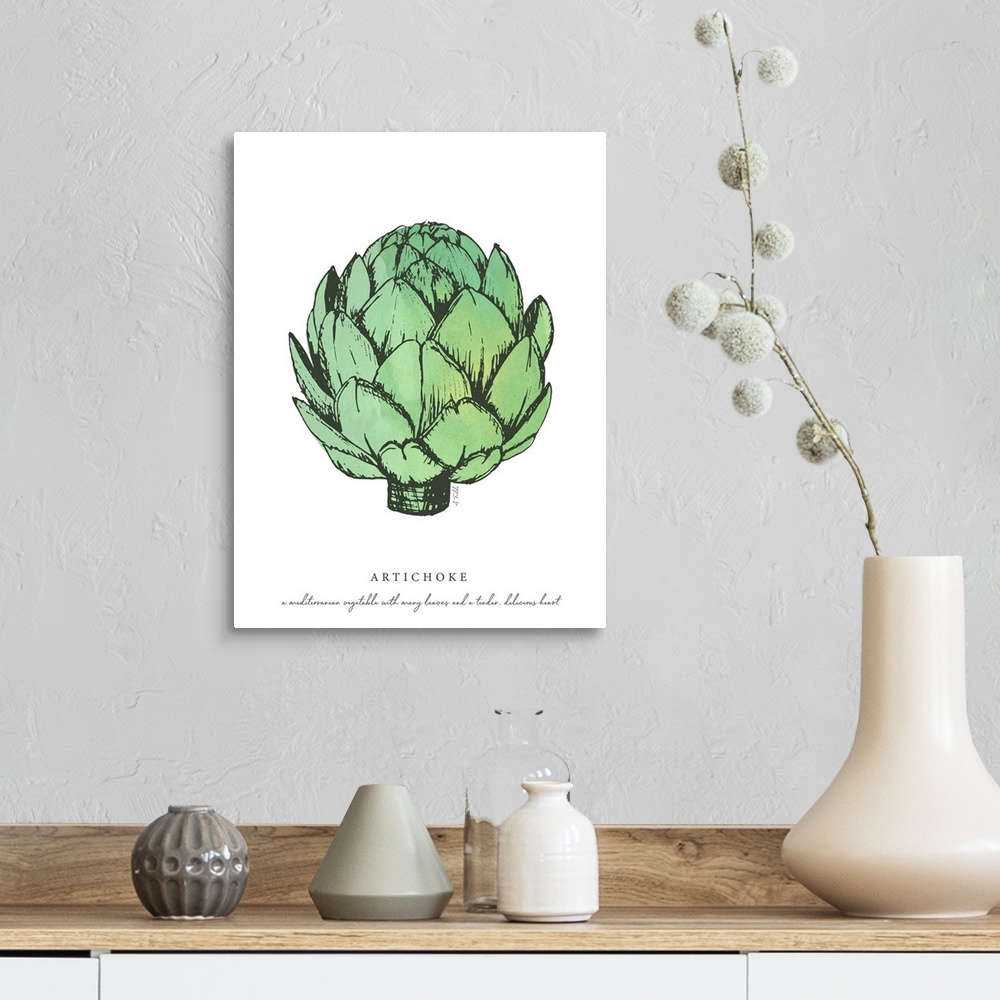 A farmhouse room featuring Watercolor and Ink painting of artichokes.