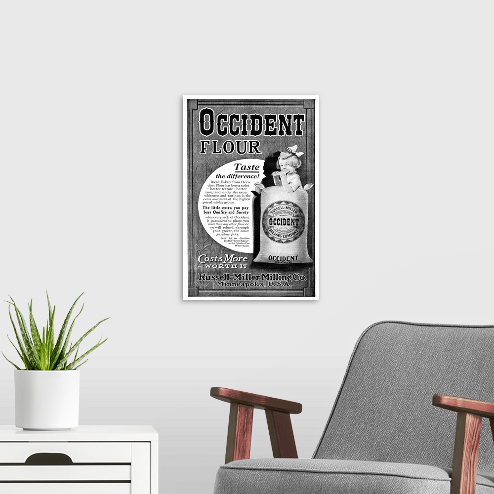 A modern room featuring Ad, Occident Flour, 1911. American Advertisement For Occident Flour, Produced By the Russell-Mill...