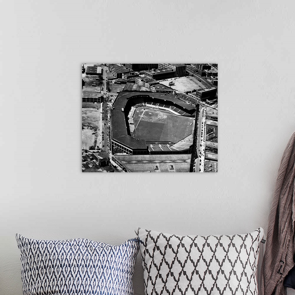A bohemian room featuring Aerial view of Fenway Park in Boston, Massachusetts, home of the Boston Red Sox. Photographed by ...