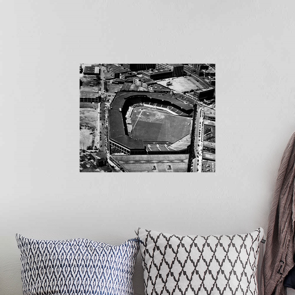 A bohemian room featuring Aerial view of Fenway Park in Boston, Massachusetts, home of the Boston Red Sox. Photographed by ...