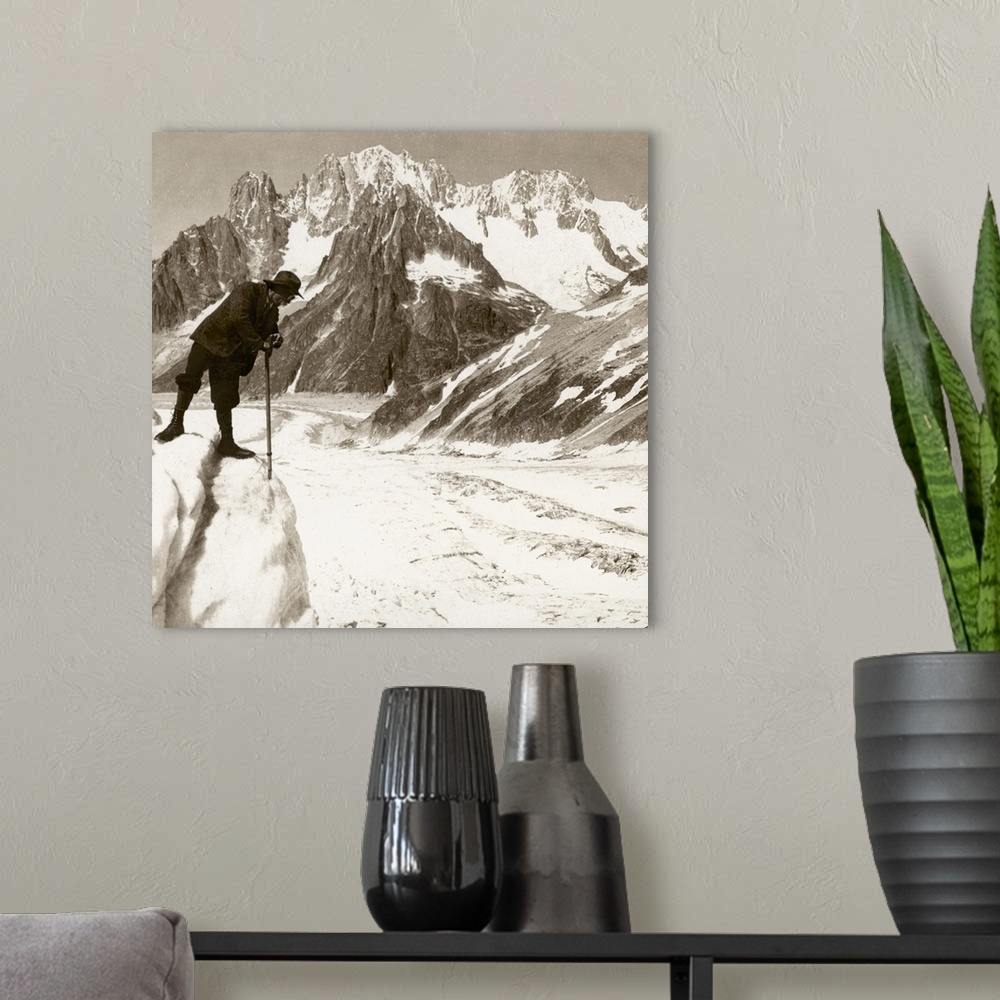 A modern room featuring Alpine Mountaineering, 1908. View Of Les Aiguilles Vertes (13,540 Ft.) And Du Dru (12,320 Ft.) In...