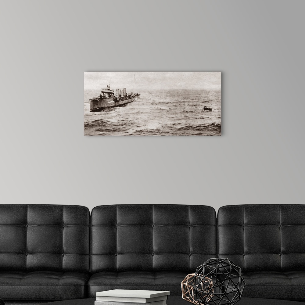 A modern room featuring An American steamship preparing to take on board a boatload of survivors of a submarine wreck dur...