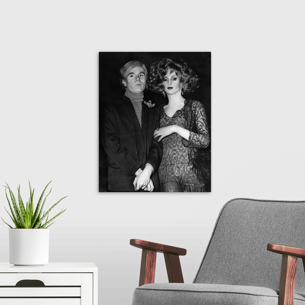 A modern room featuring American artist and filmmaker. Photographed with one of his stars, the actress Candy Darling (n? ...