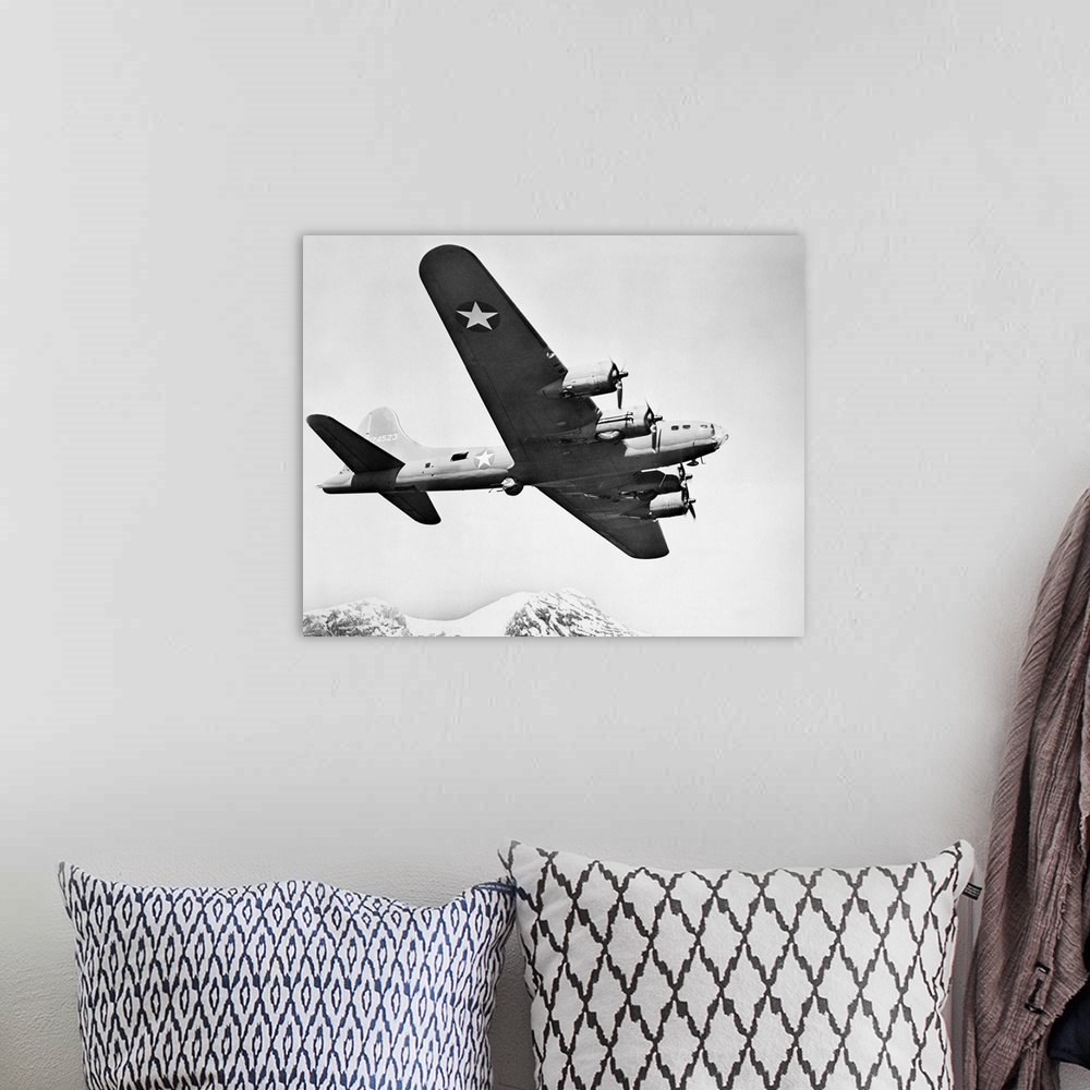 A bohemian room featuring A World War II Boeing B17 'Flying Fortress' bomber aircraft.