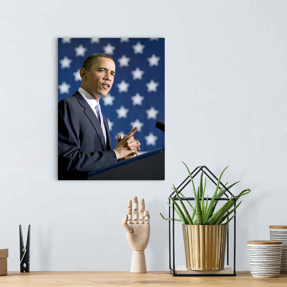 A bohemian room featuring BARACK OBAMA (1961- ). 44th President of the United States. President Barack Obama delivering a s...