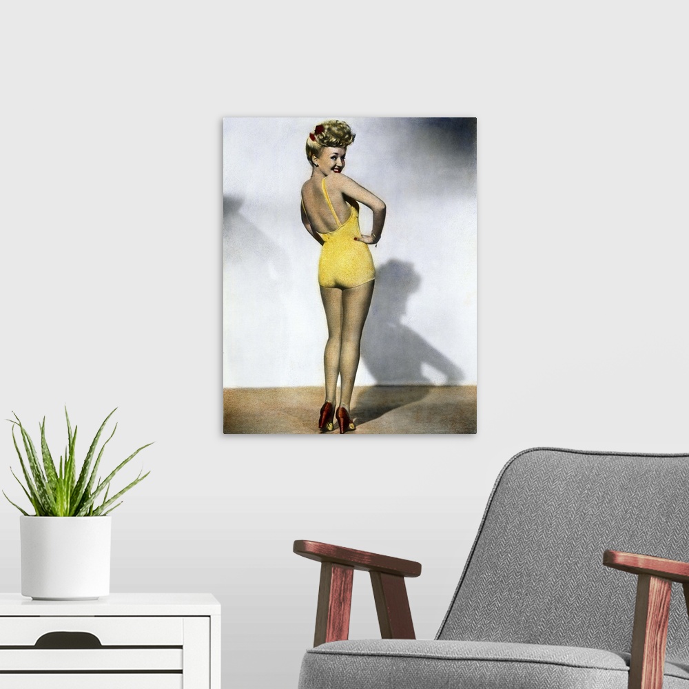 A modern room featuring Oil over the most popular pin-up photograph of World War II.