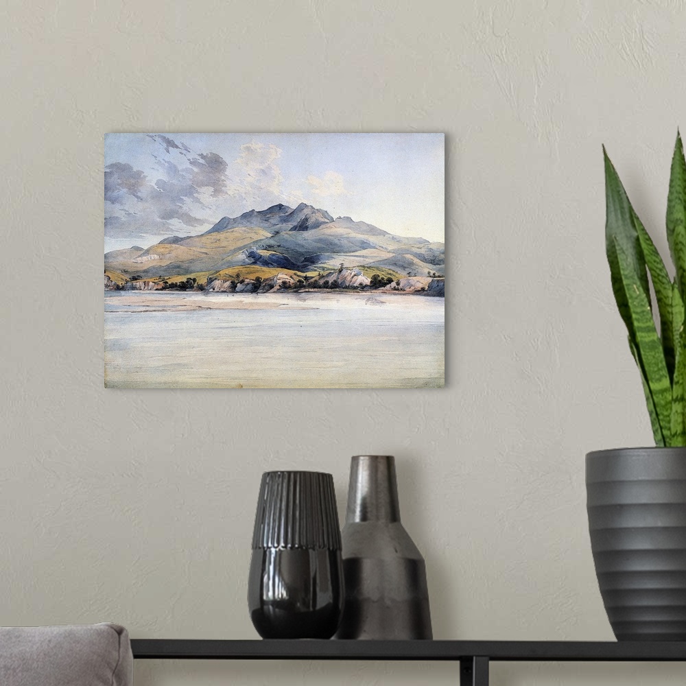 A modern room featuring Bijoux Hills On the Missouri. Landscape Made Along the Missouri River In South Dakota. Watercolor...