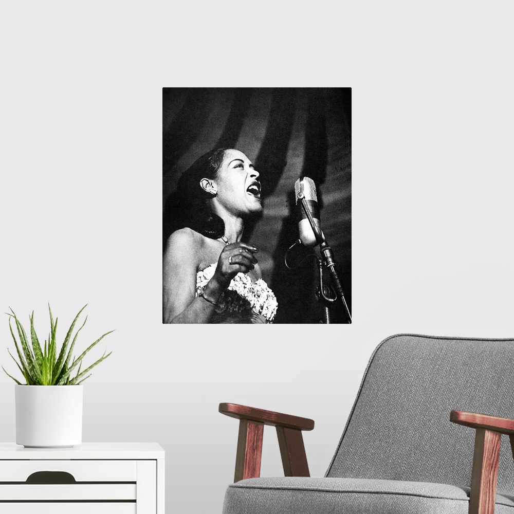 A modern room featuring American jazz singer.
