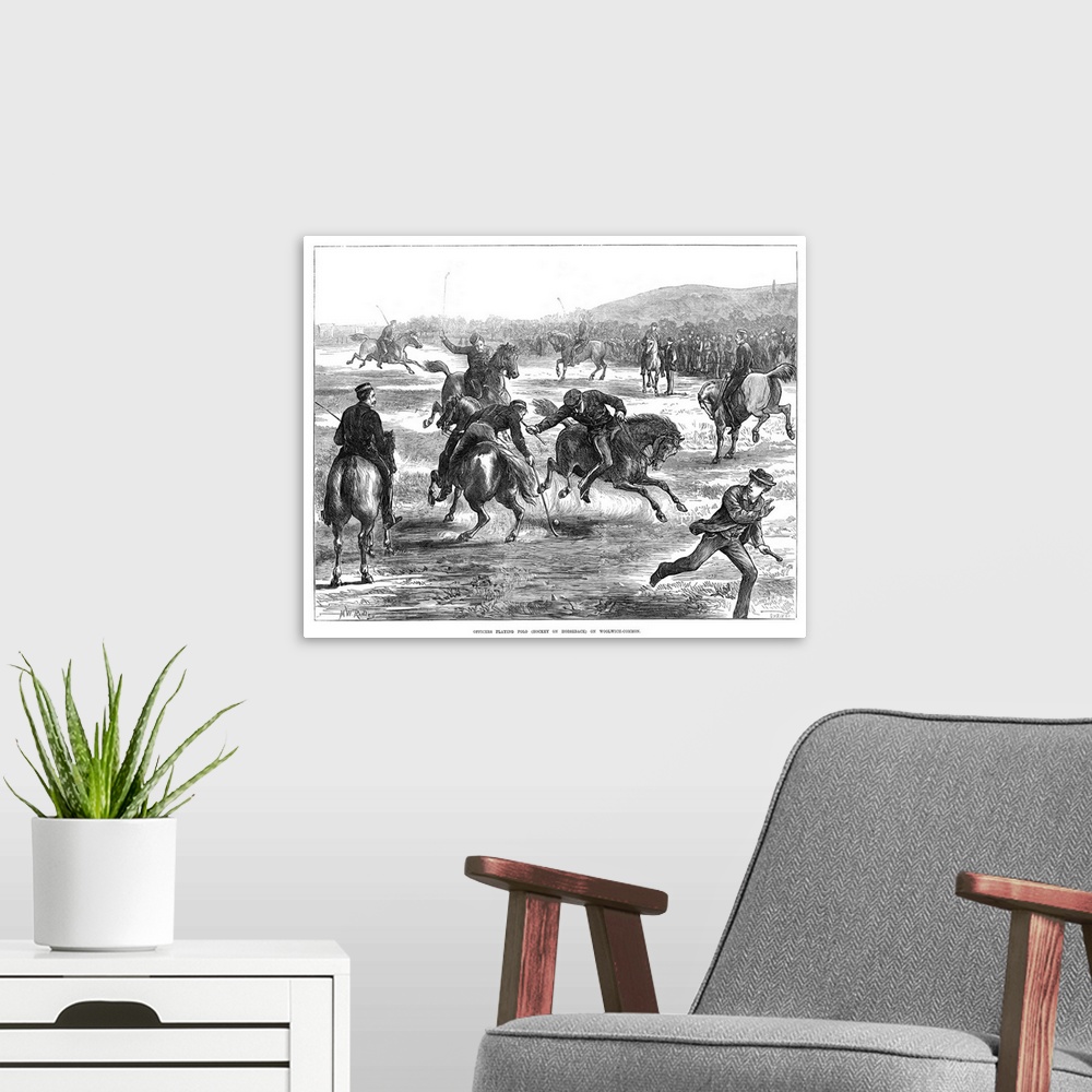 A modern room featuring England, Woolwich Common. British Officers Playing Polo On Woolwich Common, London, England. Wood...