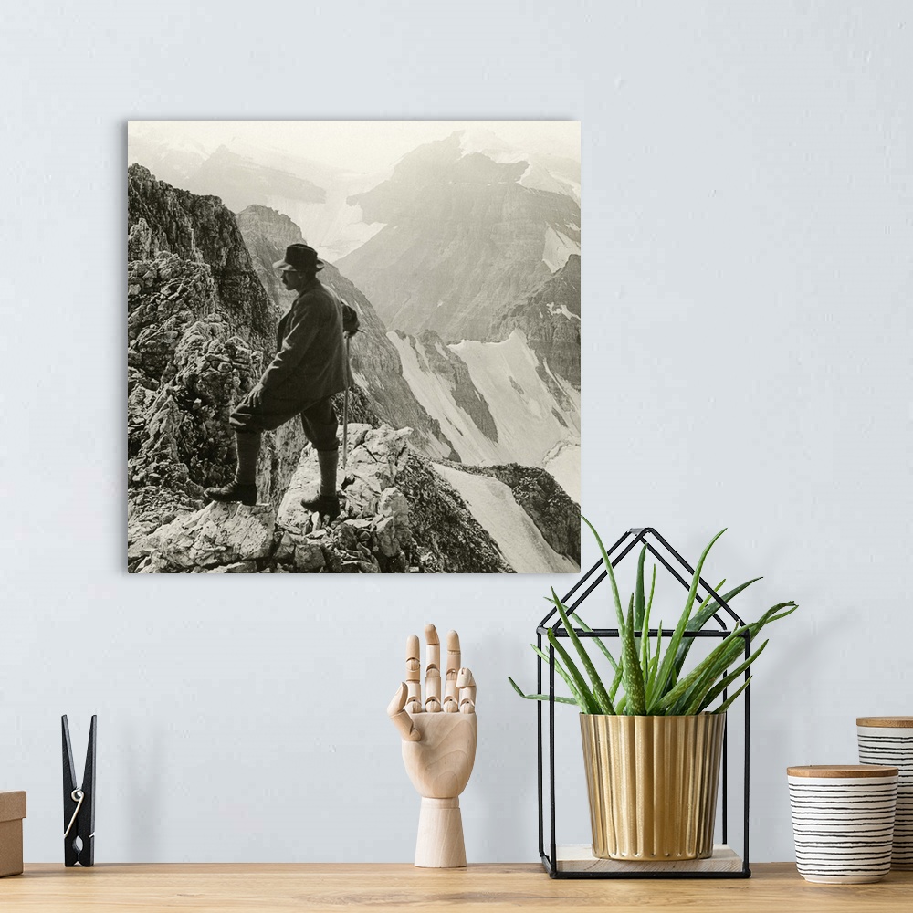 A bohemian room featuring Canada, Rocky Mountains. Climber On the Summit Of Mount Whyte In the Rocky Mountains, Alberta, Ca...