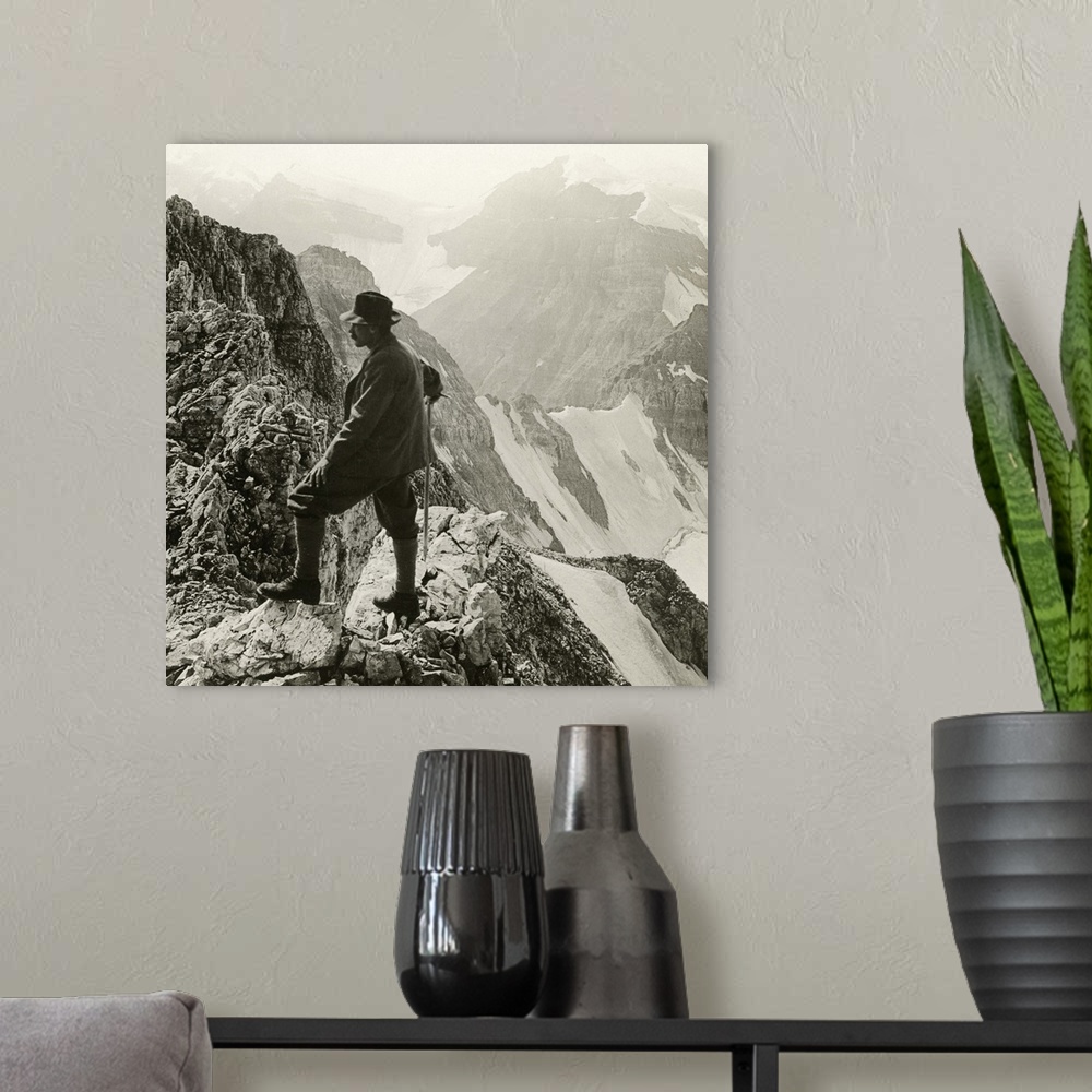 A modern room featuring Canada, Rocky Mountains. Climber On the Summit Of Mount Whyte In the Rocky Mountains, Alberta, Ca...