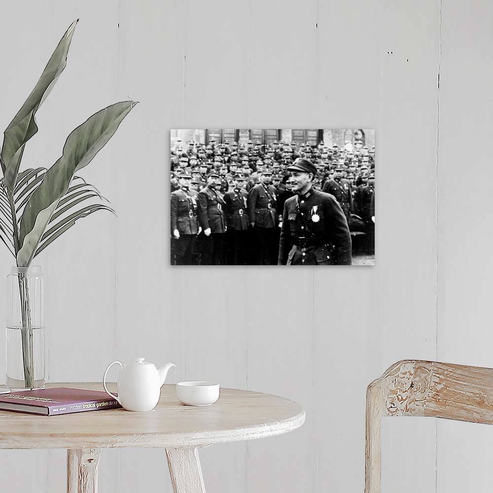 A farmhouse room featuring Chinese general and politician. Photographed while reviewing Chinese troops during World War II, ...