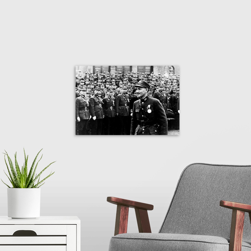A modern room featuring Chinese general and politician. Photographed while reviewing Chinese troops during World War II, ...