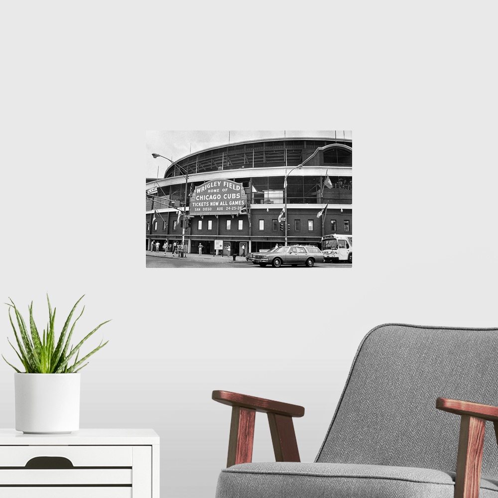A modern room featuring Wrigley Field baseball stadium in Chicago, Illinois, 1981.