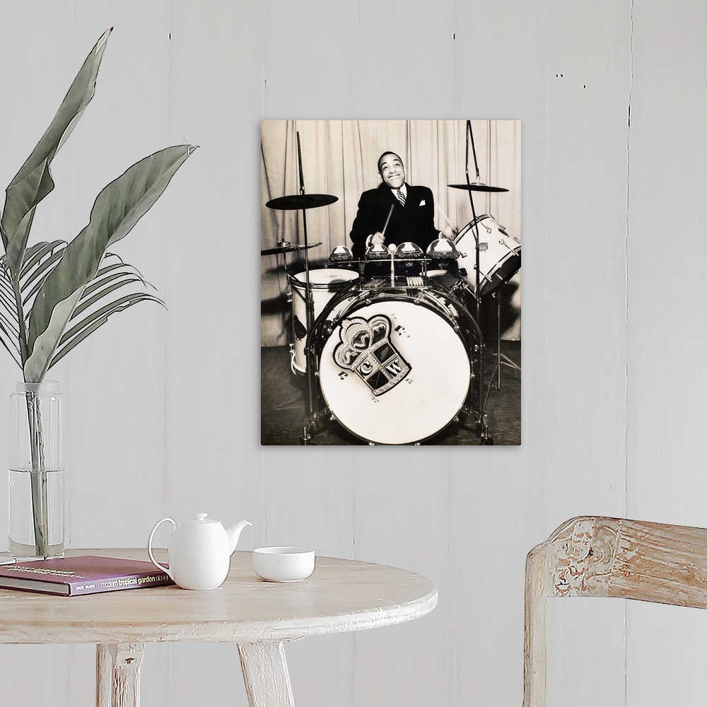 A farmhouse room featuring Born William Henry Webb. American Jazz drummer and big band leader. Photograph, 1930s.