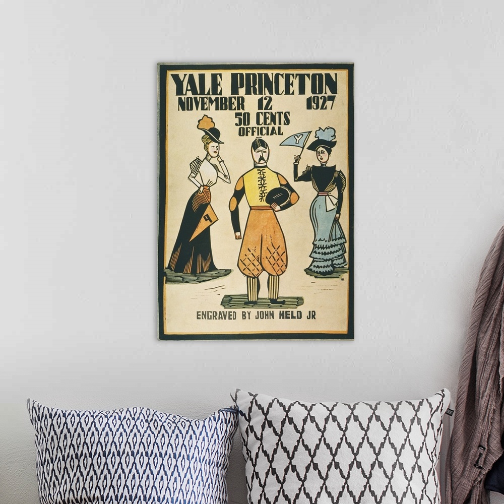 A bohemian room featuring Program cover for the Yale vs. Princeton football game of 12 November 1927.