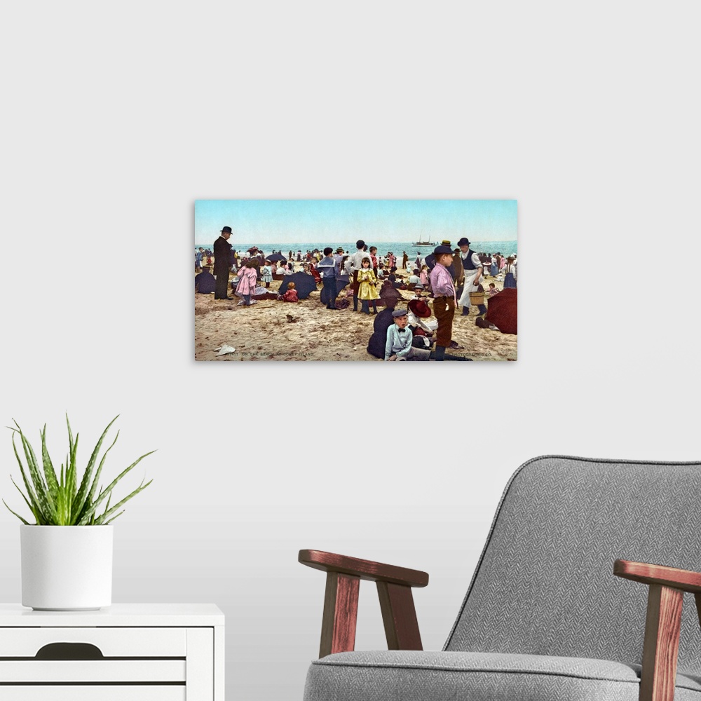A modern room featuring The beach at Coney Island, Brooklyn, New York. Photochrome print, c1902.