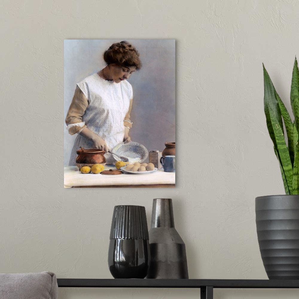 A modern room featuring Cooking, C1900. Oil Over A Photograph.