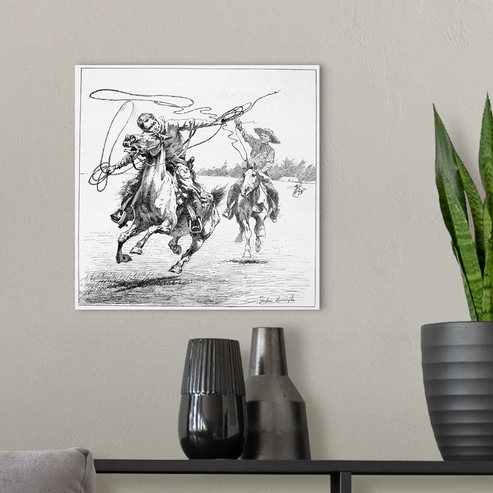 A modern room featuring Remington, Cowboy Fun. 'Cowboy Fun.' Wood Engraving, 1888, After A Drawing By Frederic Remington ...